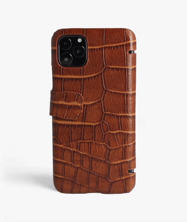 Bookcover hoesje iPhone 11 Pro Max Lizard Cognac