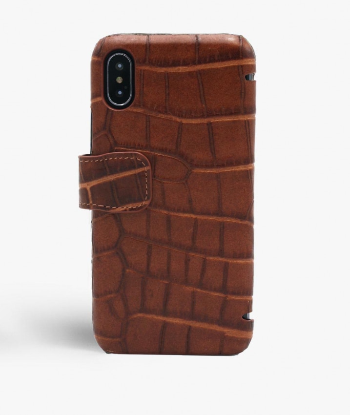 Bookcover hoesje iPhone X/XS Lizard Cognac