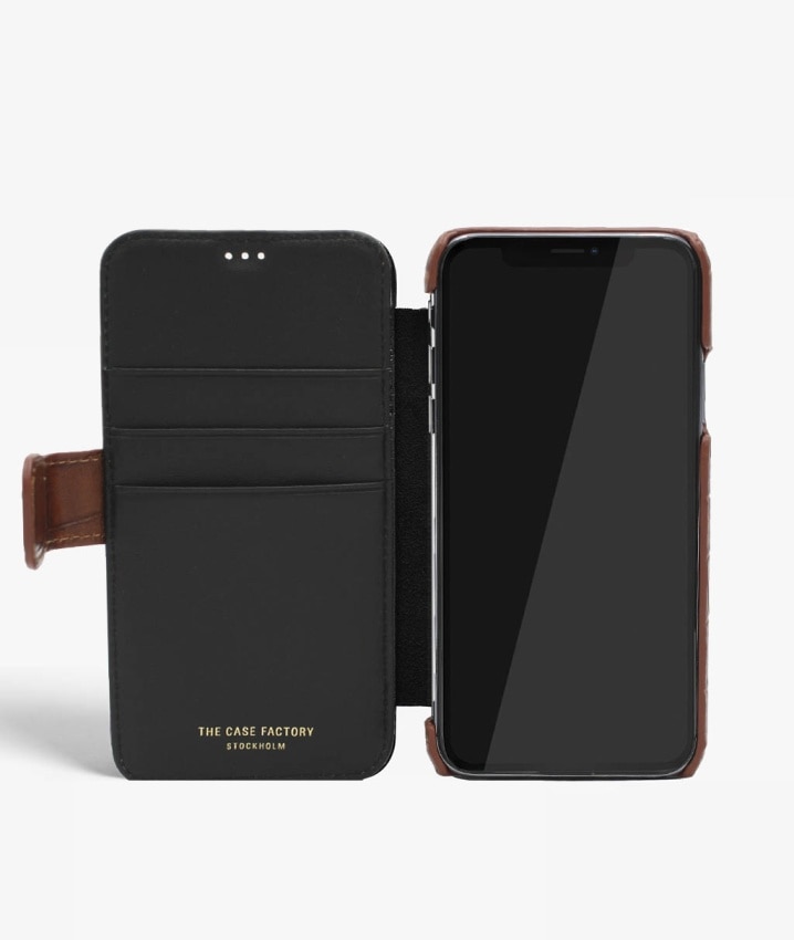 Bookcover hoesje iPhone X/XS Lizard Cognac