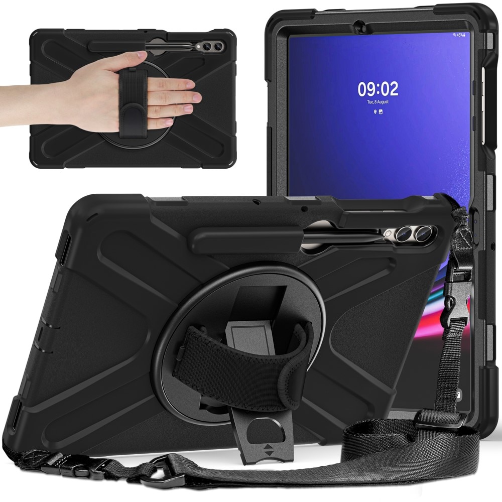 Samsung Galaxy Tab S9 FE Plus Schokbestendige Hybridcase met schouderriem zwart