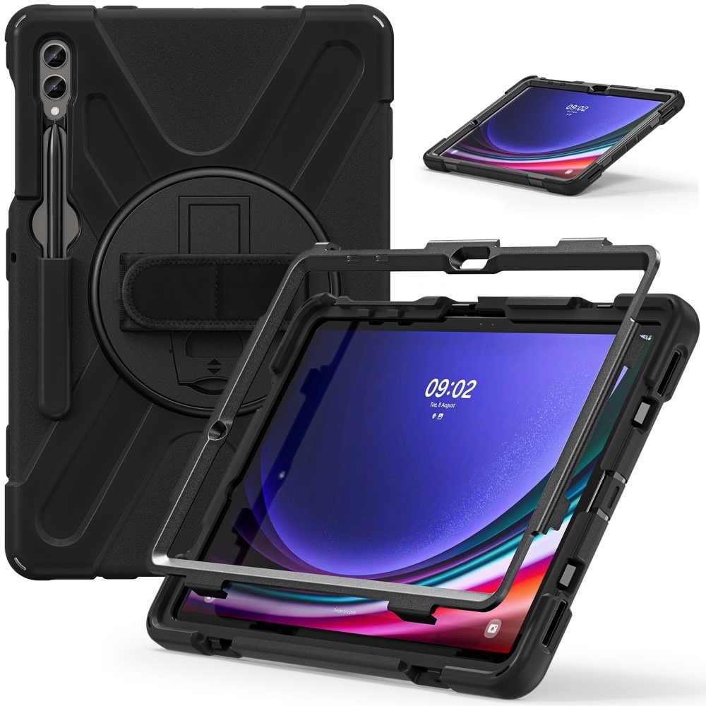 Samsung Galaxy Tab S9 FE Plus Schokbestendige Hybridcase met schouderriem zwart