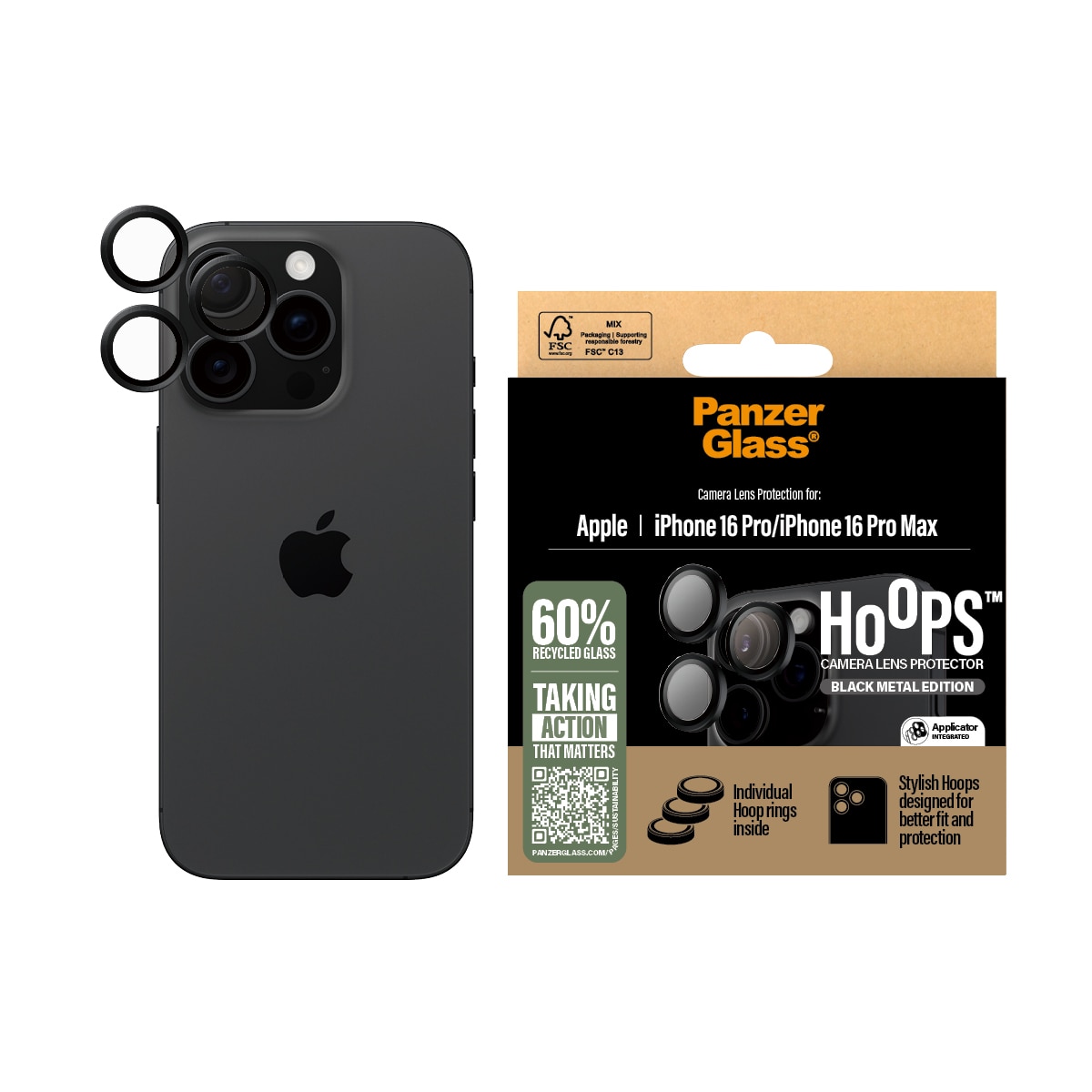 iPhone 16 Pro Hoops Camera Lens Protector Zwart