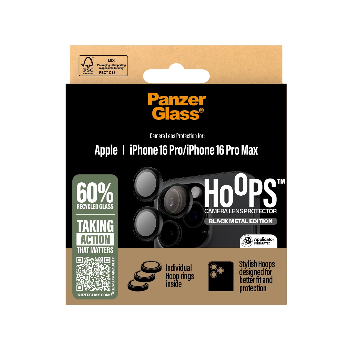 iPhone 16 Pro Hoops Camera Lens Protector Zwart