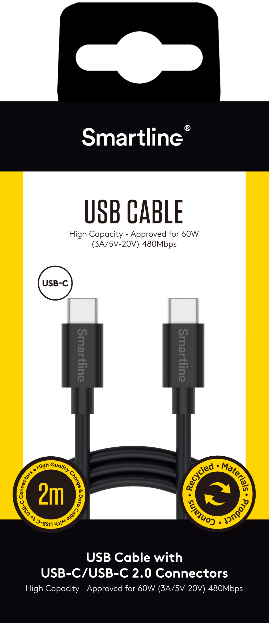 USB-kabel USB-C - USB-C 2m zwart