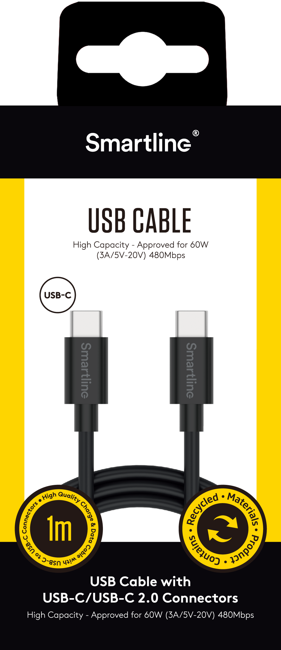 USB-kabel USB-C - USB-C 1m zwart