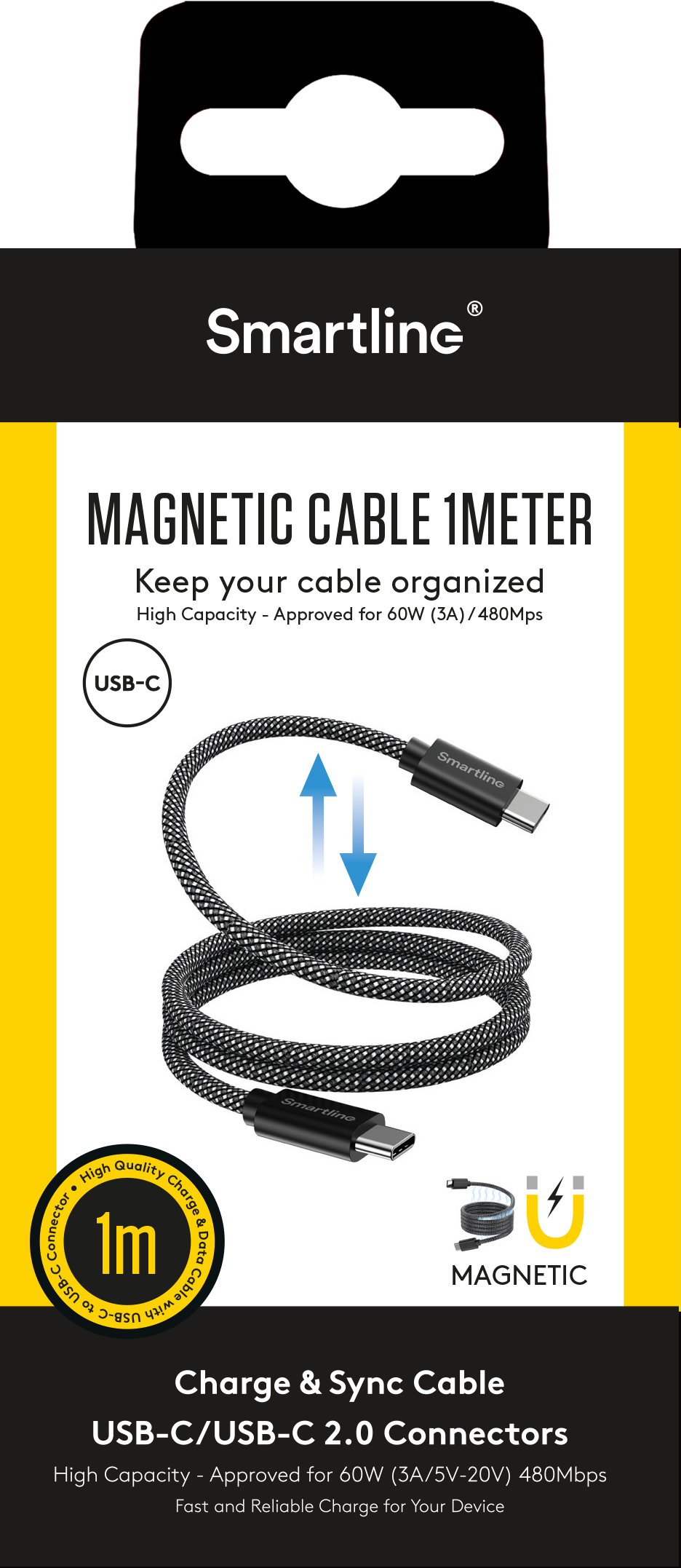 Magnetische USB-C naar USB-C kabel 1m zwart