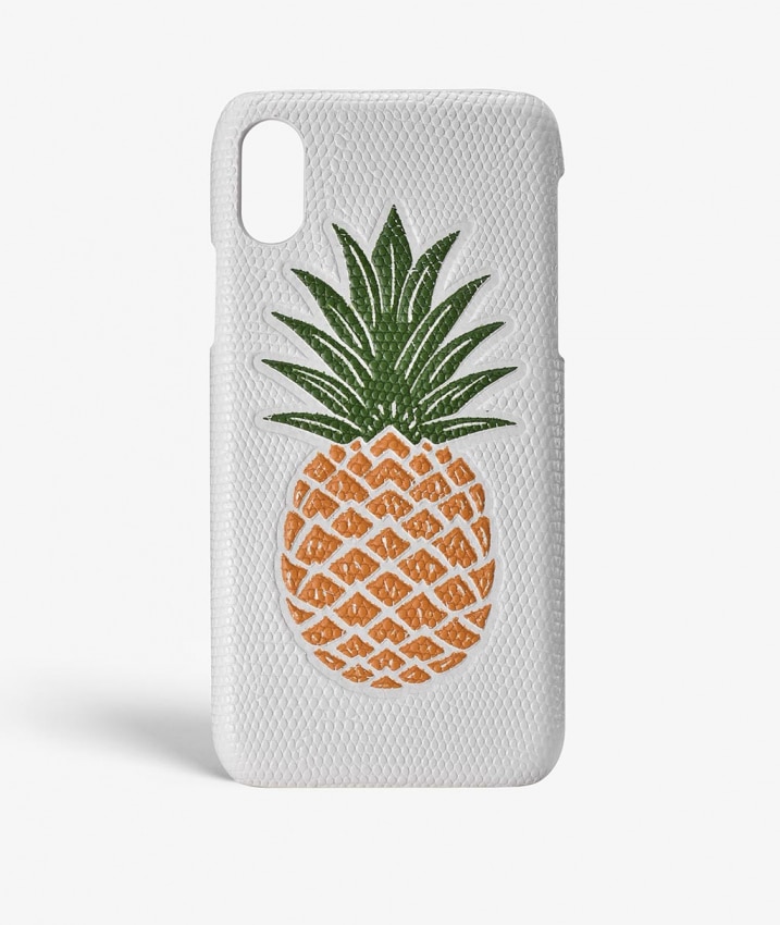 Hoesje iPhone X/XS Pineapple Orange Lizard White