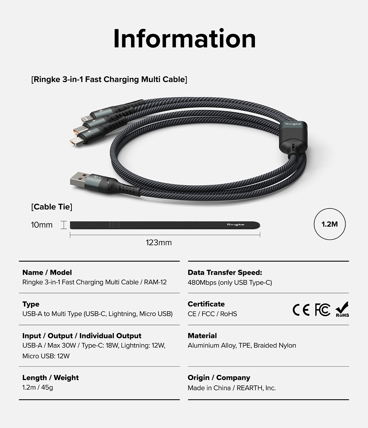 3-in-1 Fast Charging Multi Kabel zwart