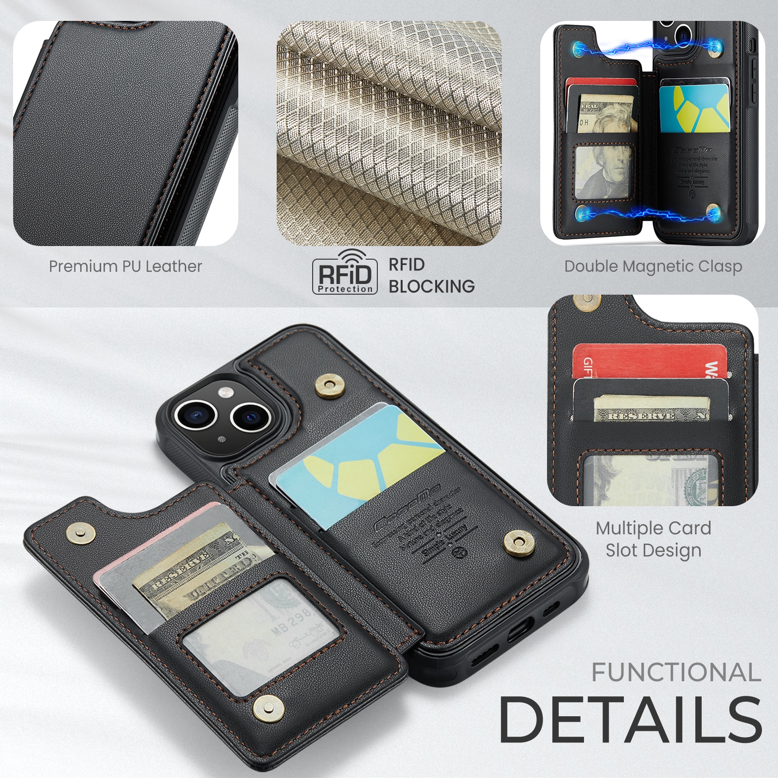 RFID blocking Portemonnee hoesje iPhone 15 zwart