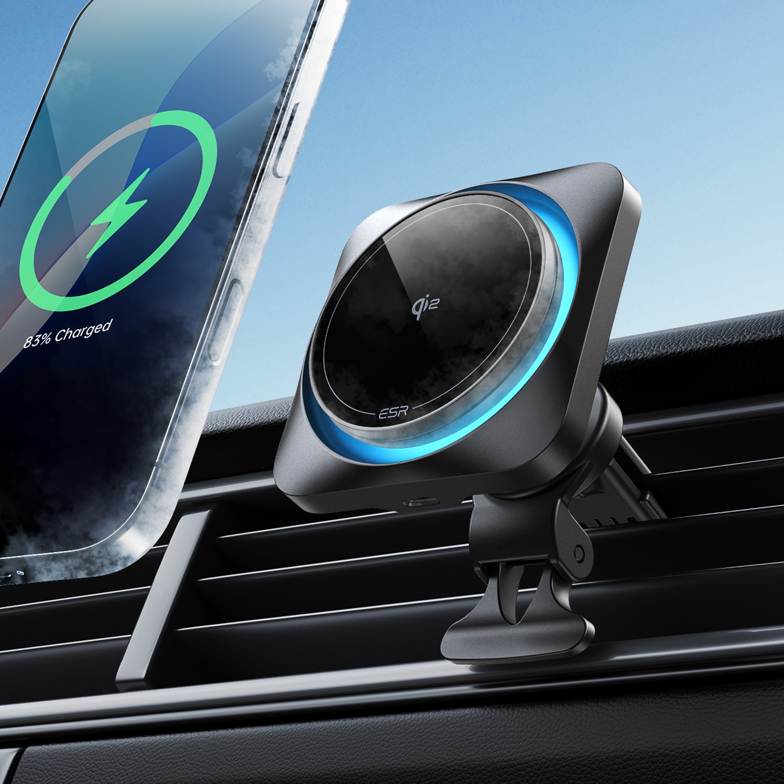 Qi2 HaloLock CryoBoost Wireless Car Charger zwart