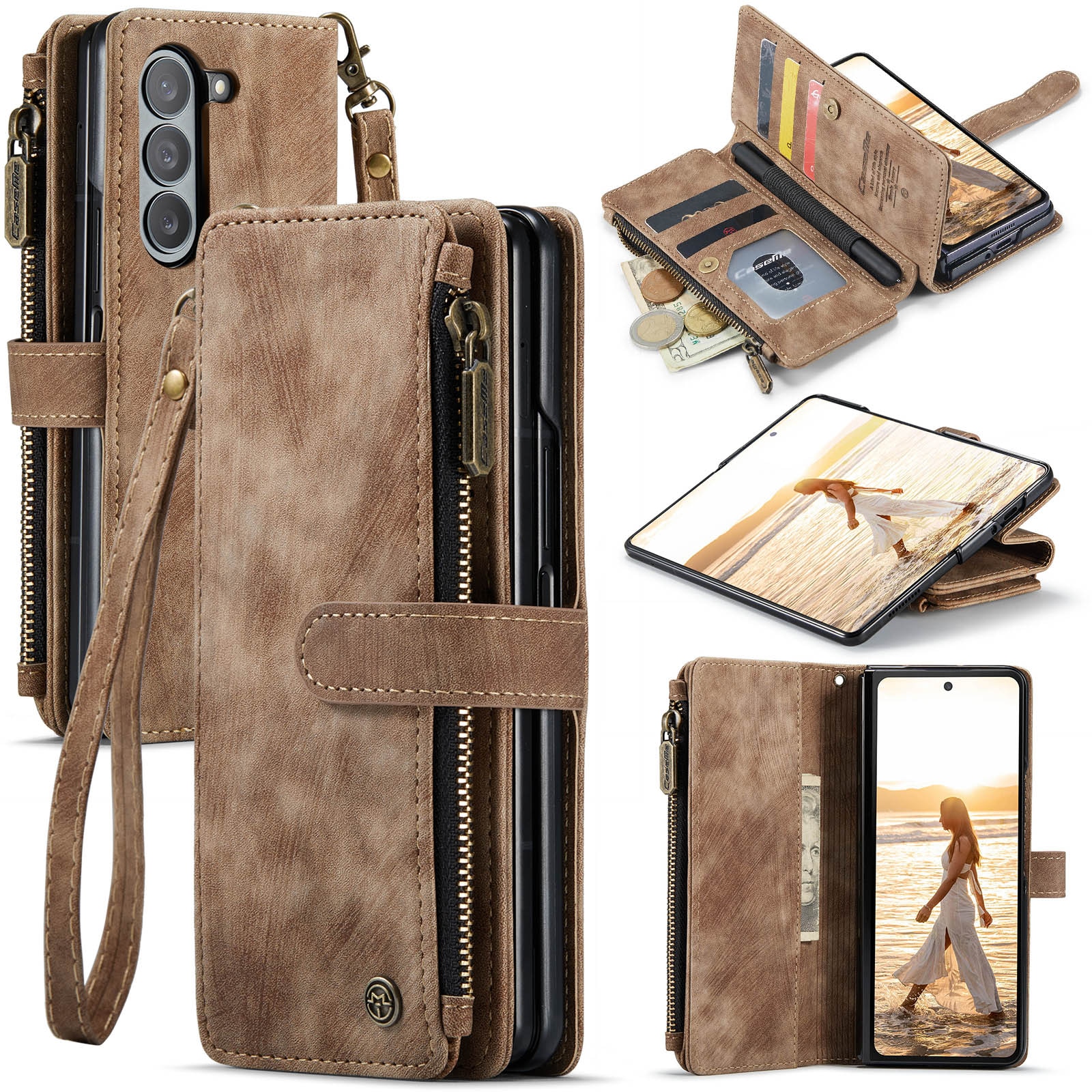 Bookcover hoesje Rits Samsung Galaxy Z Fold 6 bruin