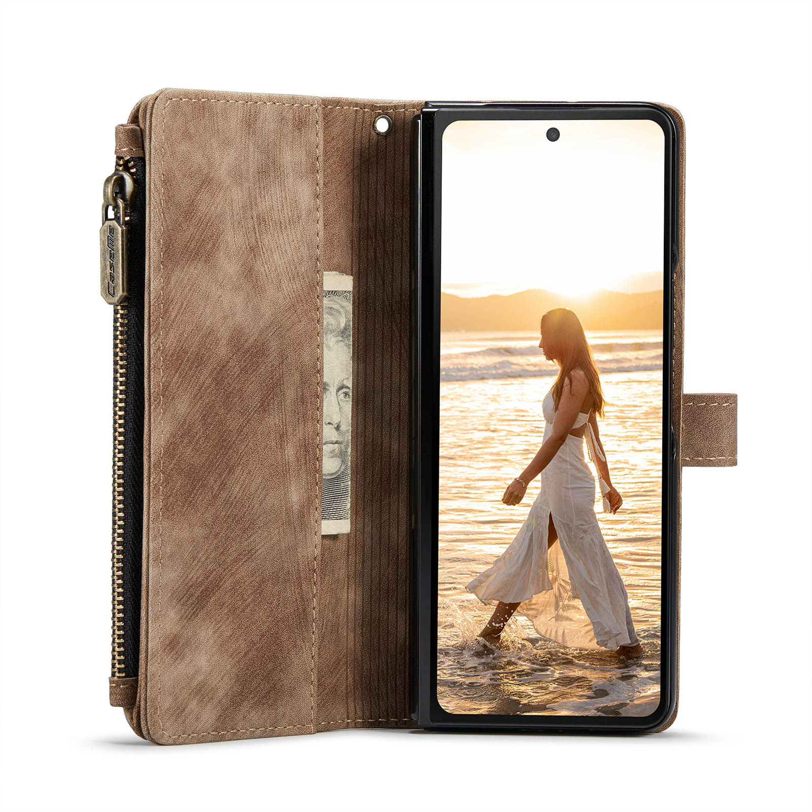 Bookcover hoesje Rits Samsung Galaxy Z Fold 6 bruin