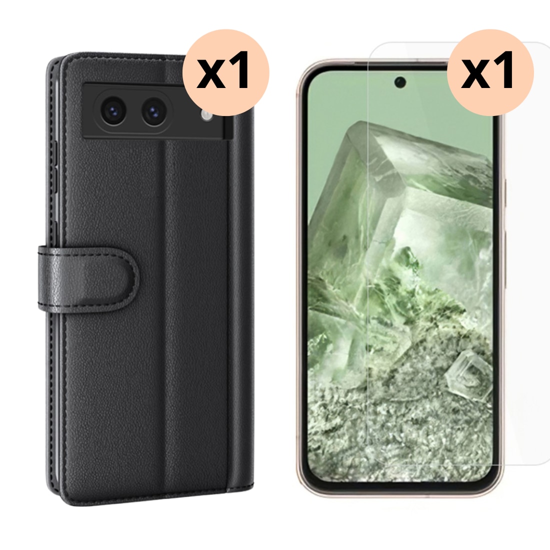 Google Pixel 8a Set van Bookcover hoesje en Screenprotector