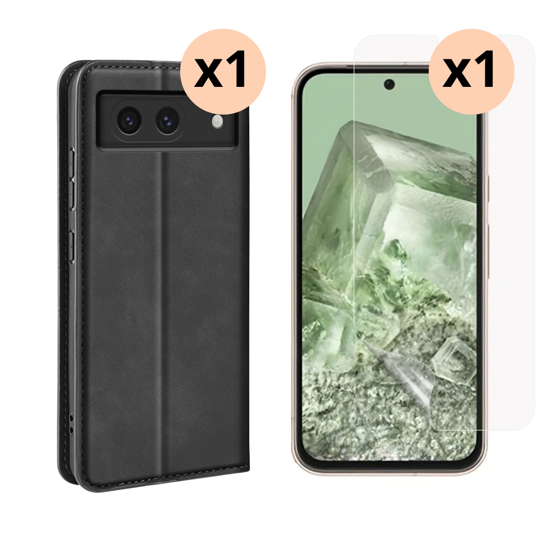 Google Pixel 8a Set van Dunne Bookcover hoesje en Screenprotector