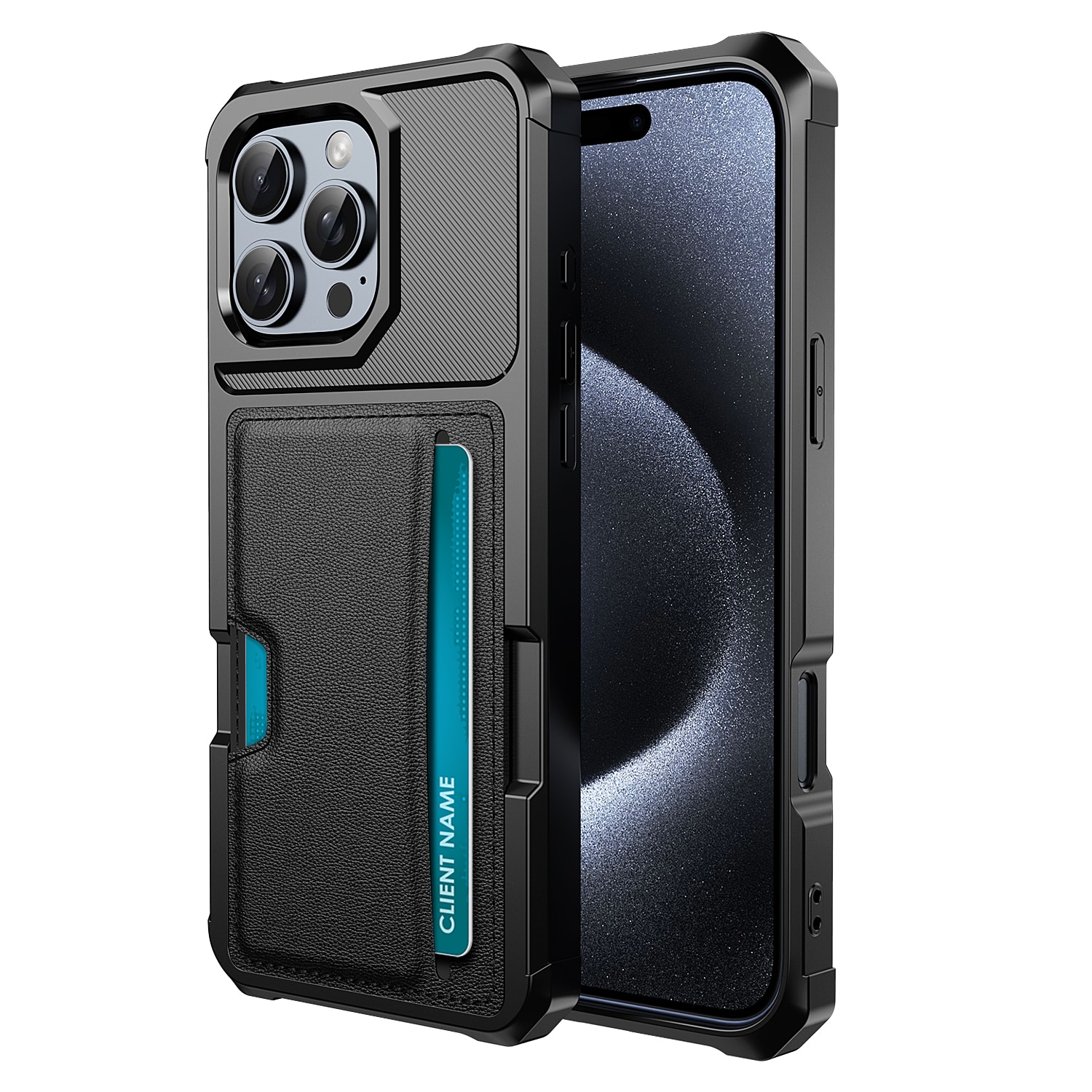 iPhone 16 Pro Max Tough Card Case zwart