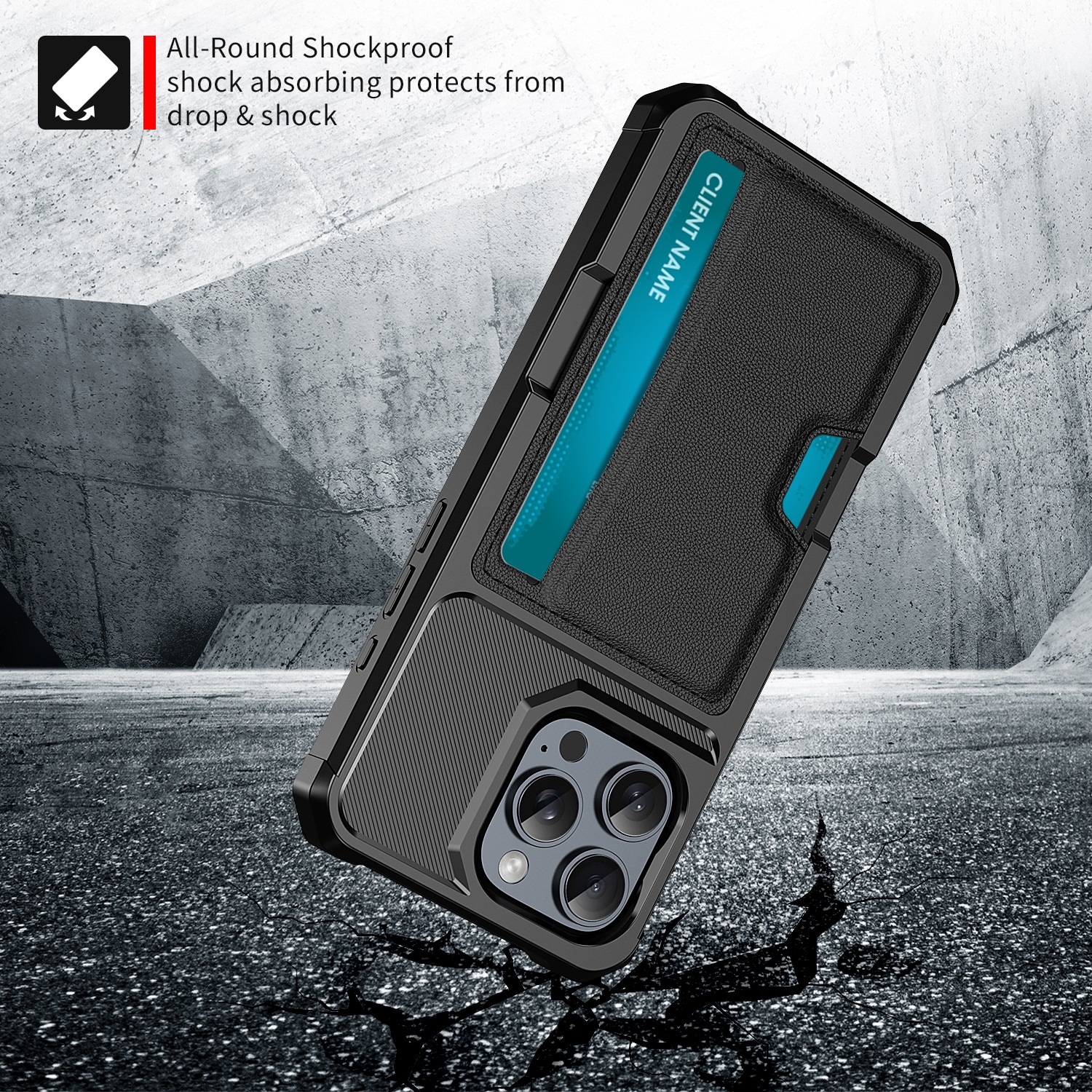 iPhone 16 Pro Tough Card Case zwart