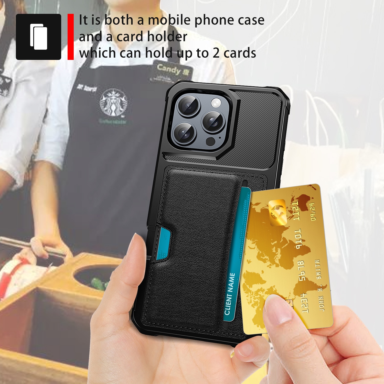 iPhone 16 Pro Tough Card Case zwart