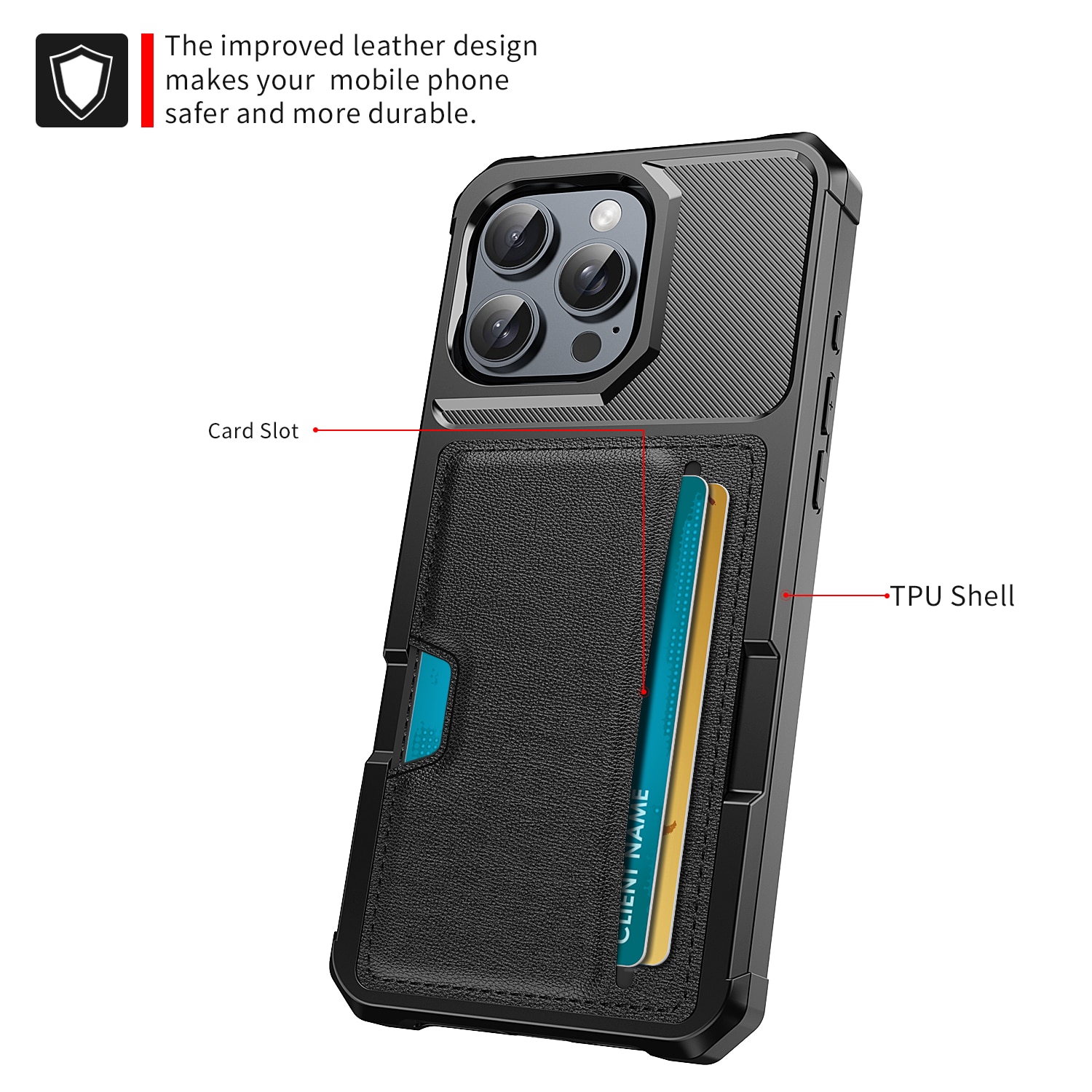 iPhone 16 Pro Max Tough Card Case zwart