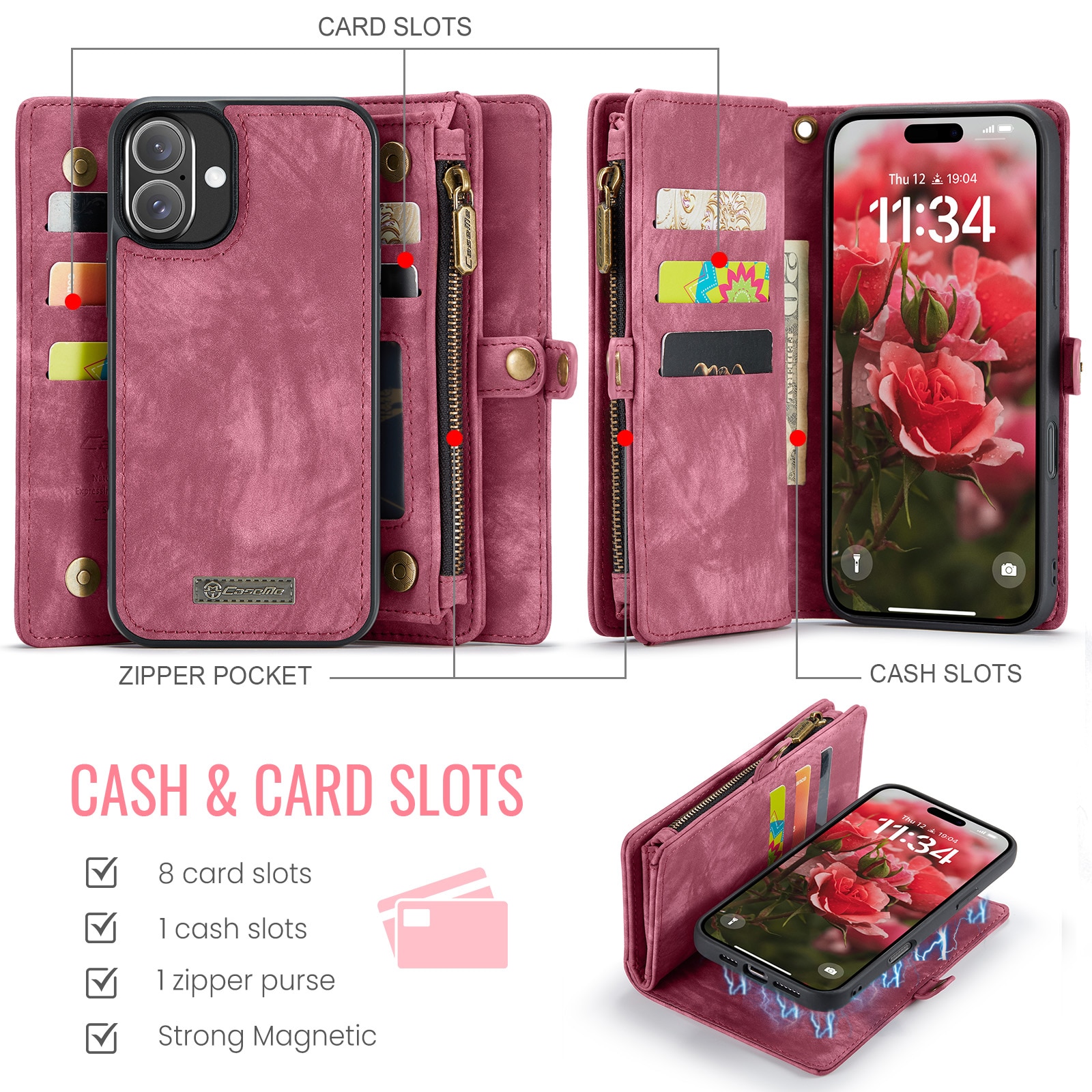 Multi-slot Hoesje iPhone 16 Plus rood