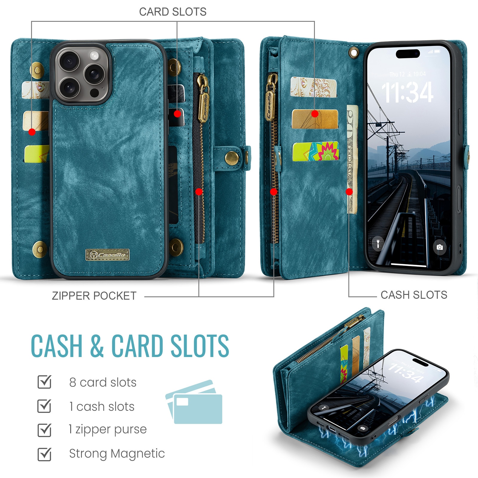 Multi-slot Hoesje iPhone 16 Pro Max blauw