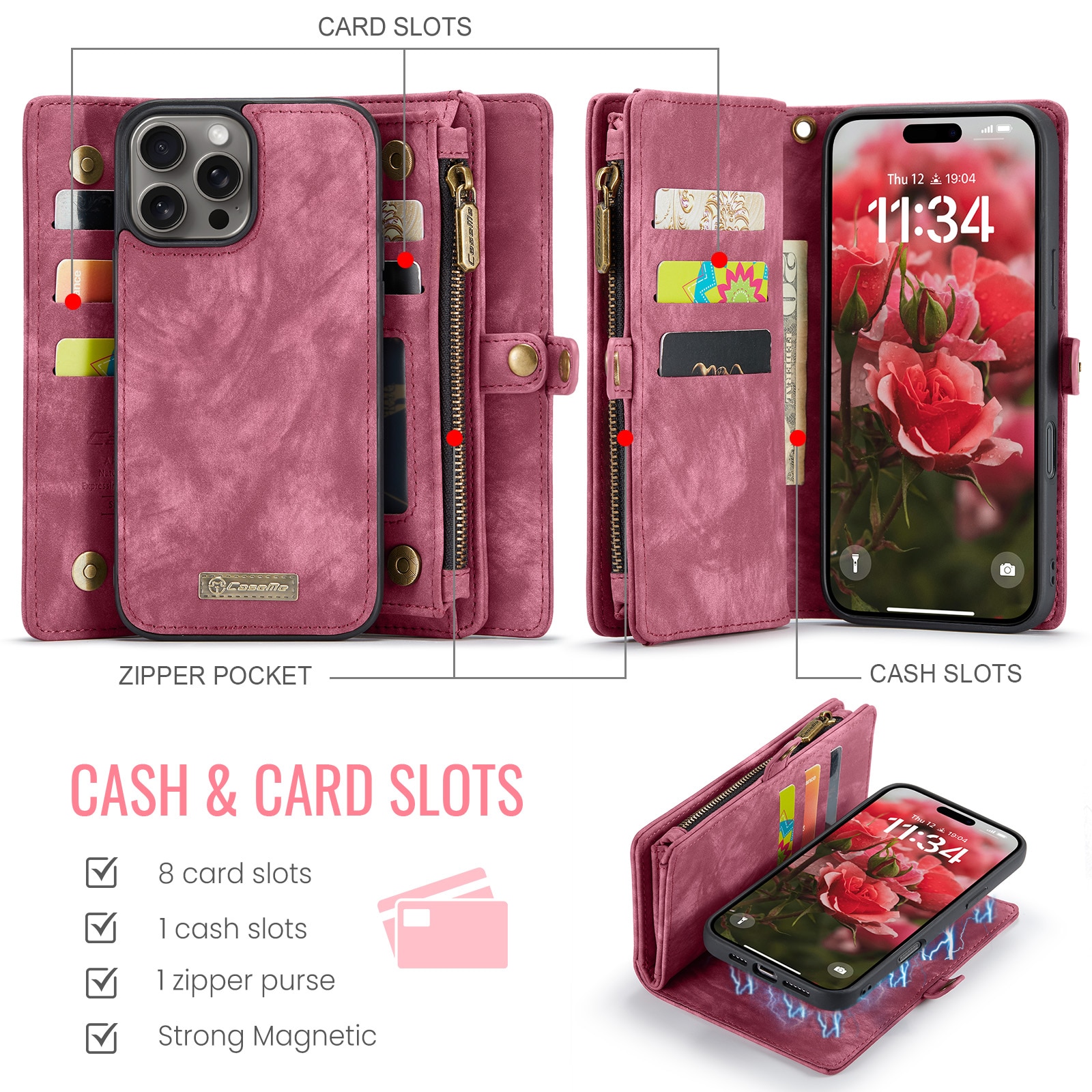 Multi-slot Hoesje iPhone 16 Pro rood