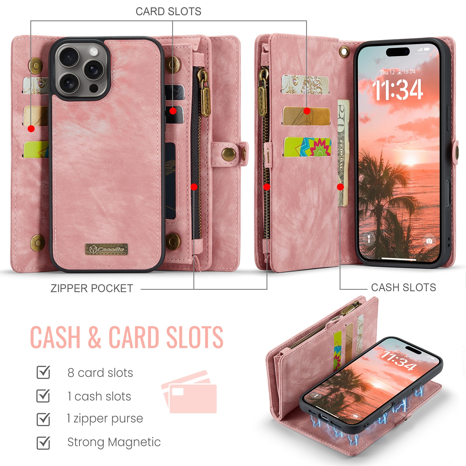 Multi-slot Hoesje iPhone 16 Pro roze