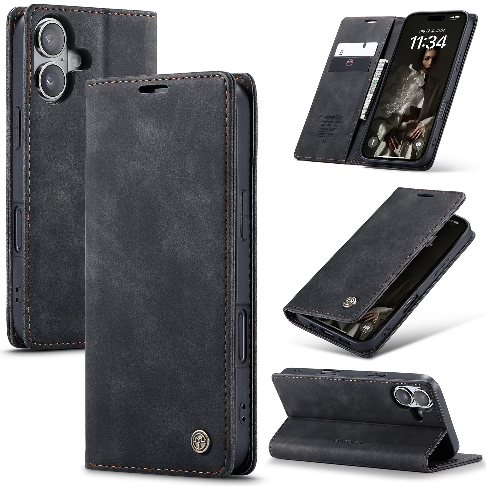 Slim Bookcover Hoesje iPhone 16 Zwart