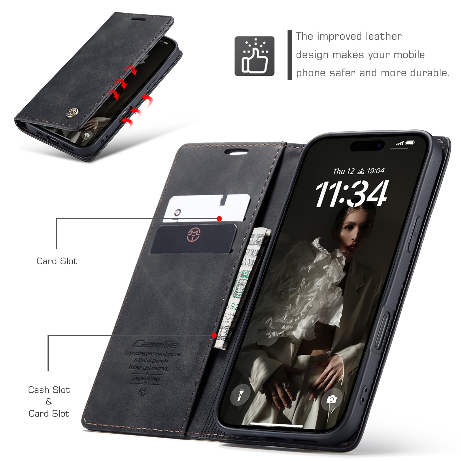 Slim Bookcover Hoesje iPhone 16 Plus Zwart