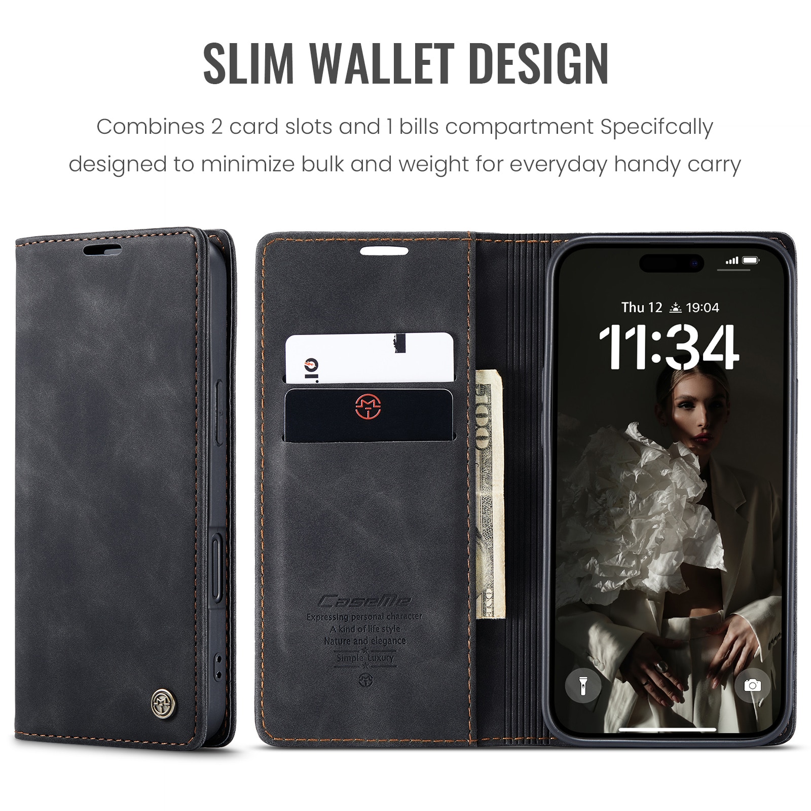 Slim Bookcover Hoesje iPhone 16 Zwart