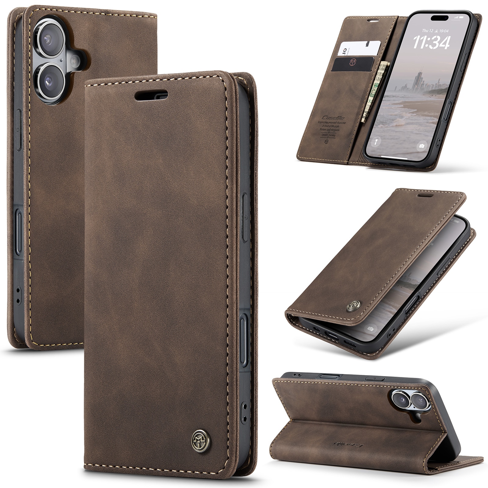 Slim Bookcover Hoesje iPhone 16 Bruin