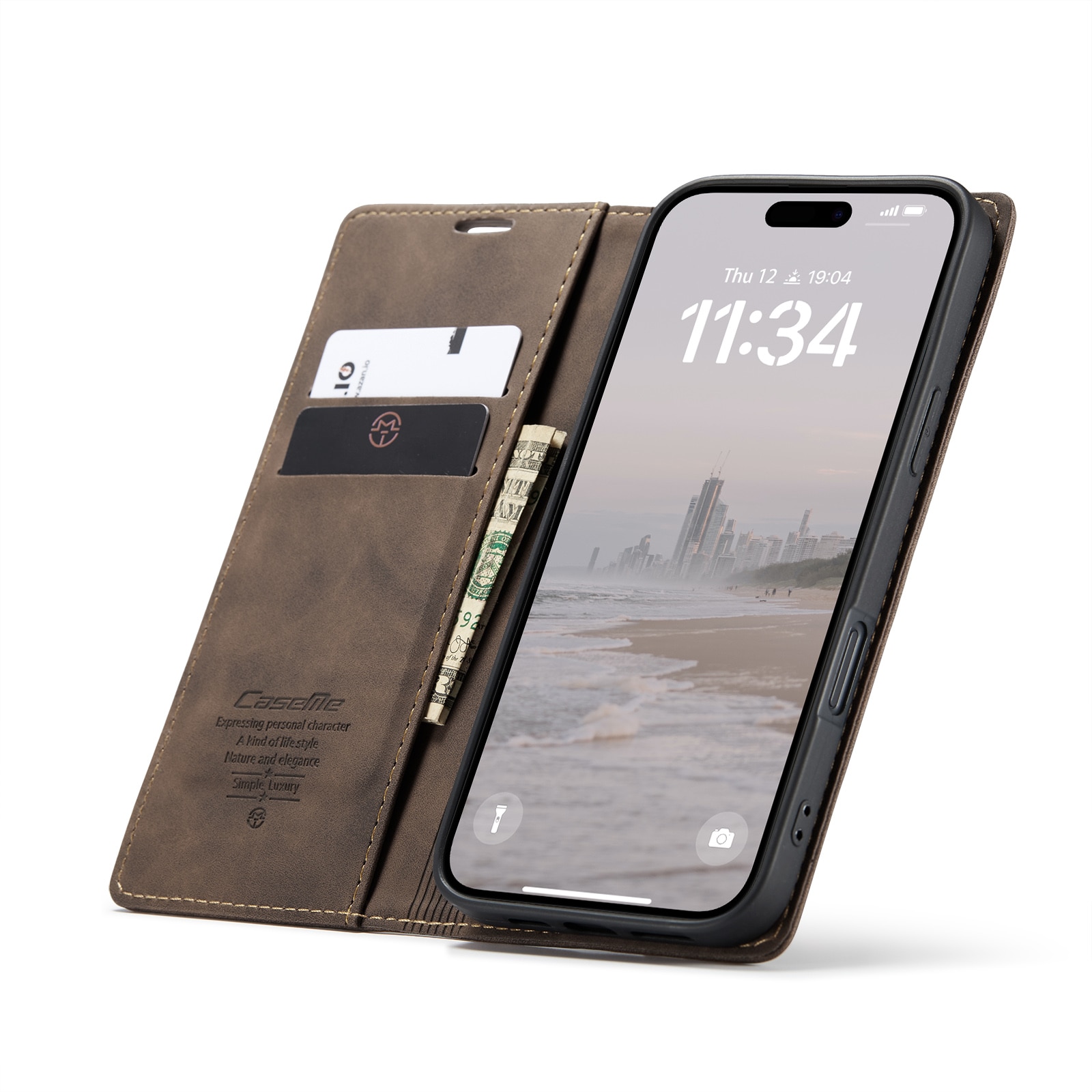 Slim Bookcover Hoesje iPhone 16 Bruin