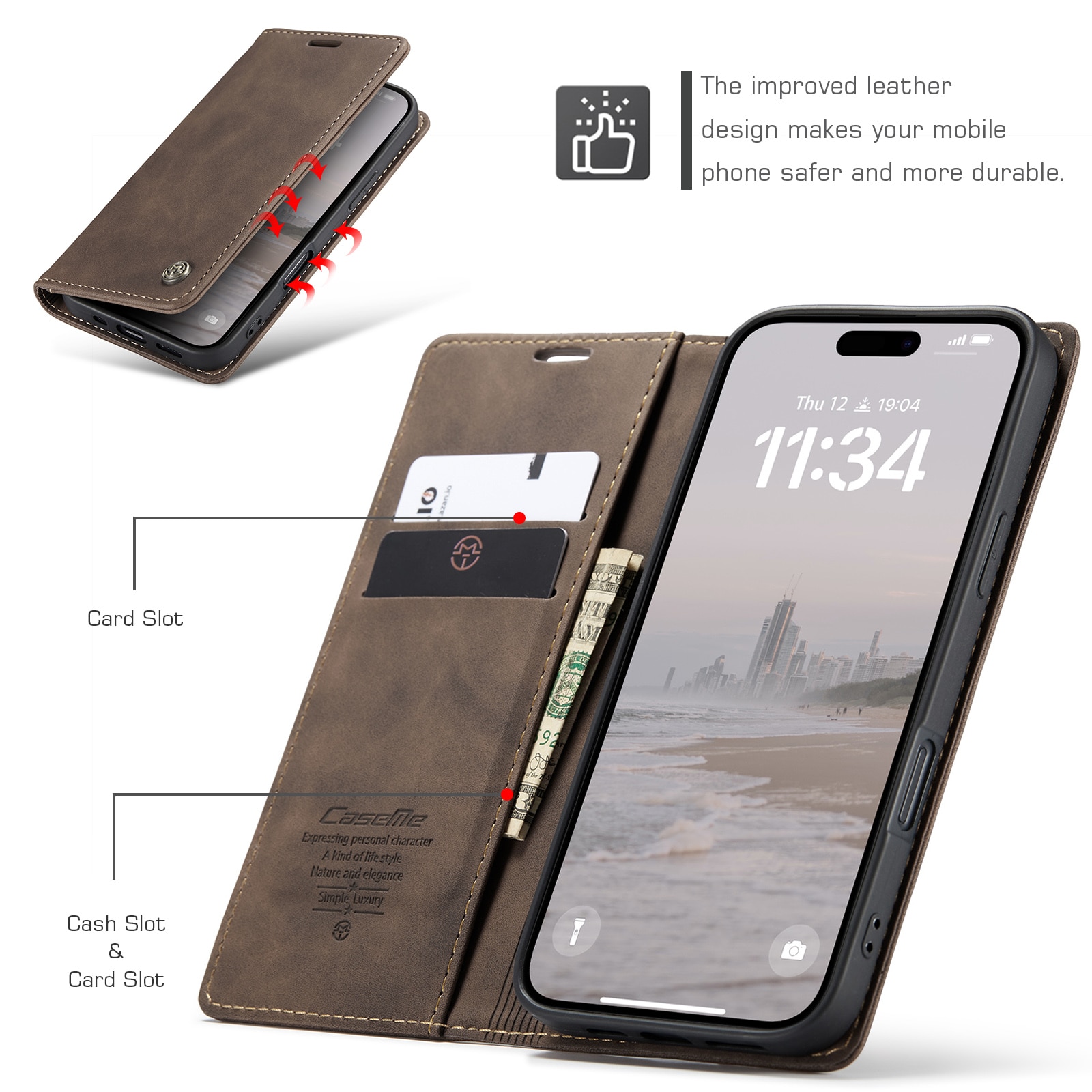 Slim Bookcover Hoesje iPhone 16 Plus Bruin