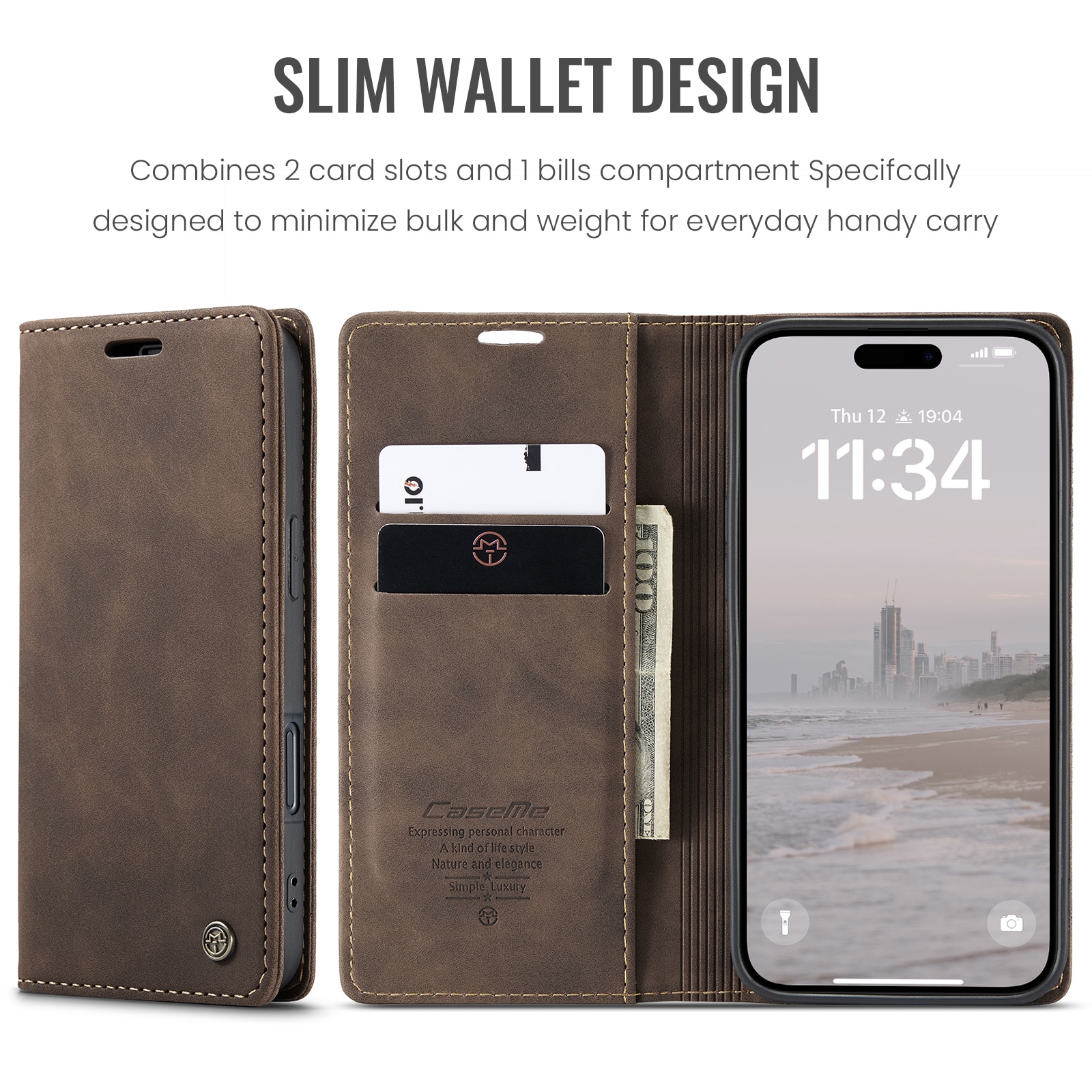 Slim Bookcover Hoesje iPhone 16 Bruin