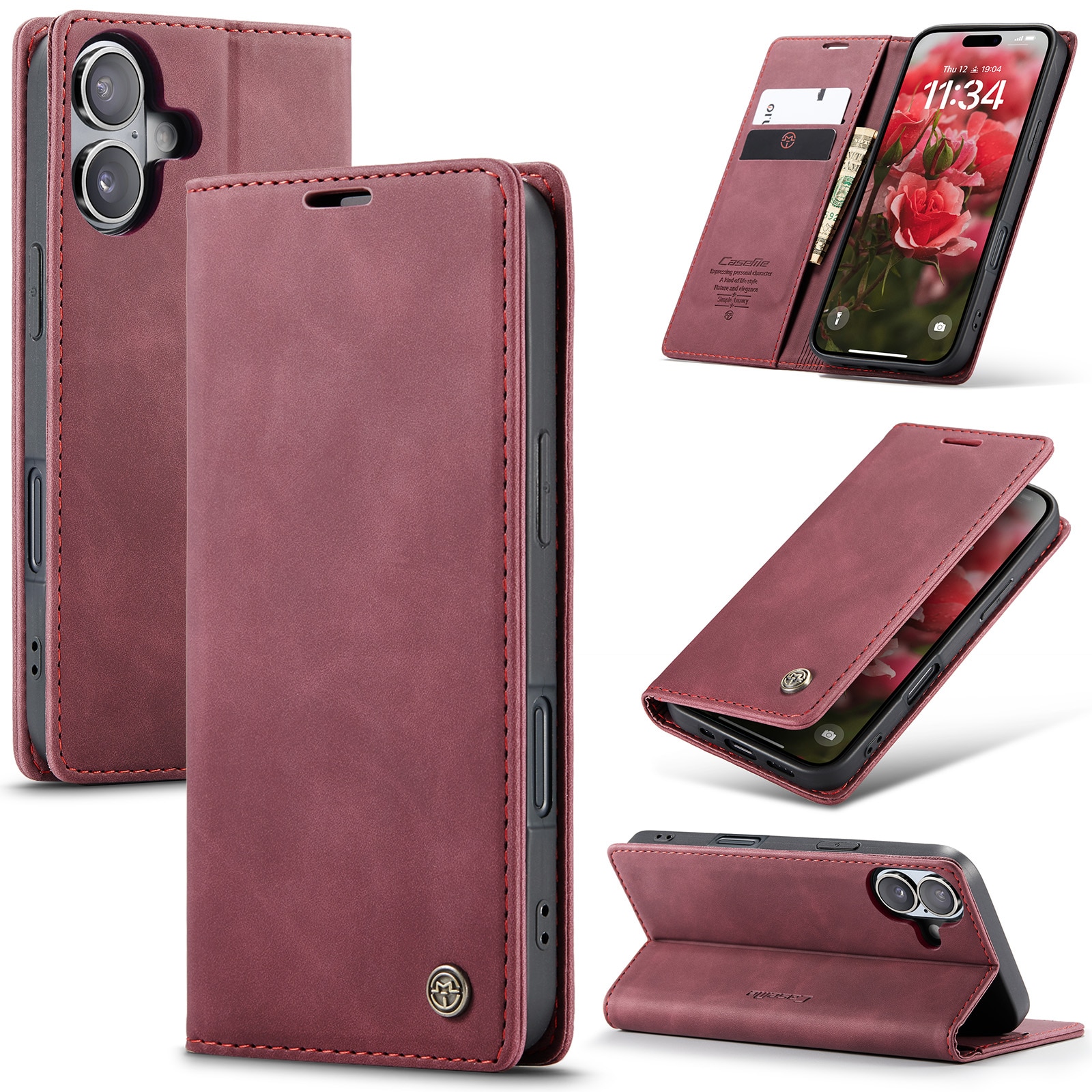 Slim Bookcover Hoesje iPhone 16 Plus Rood