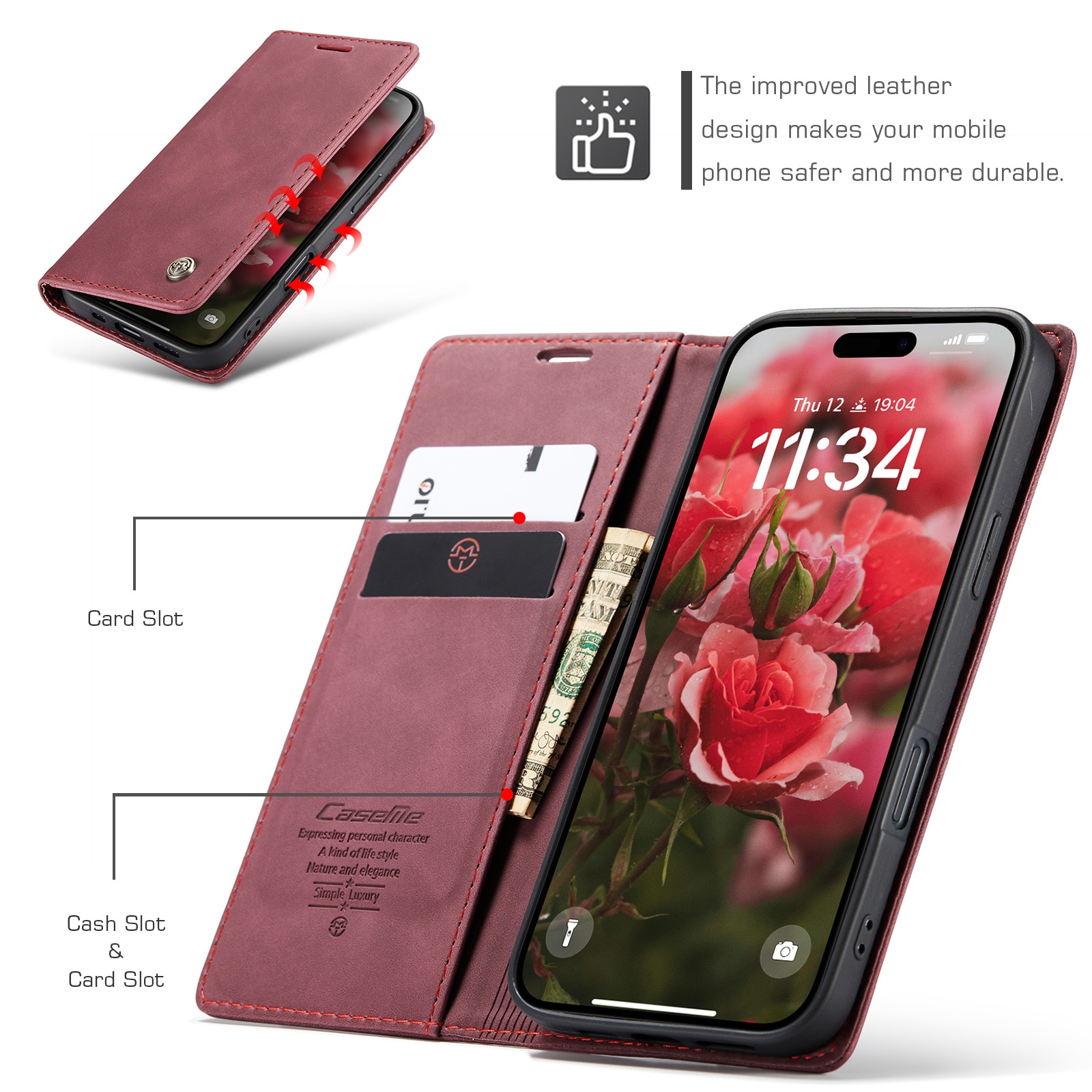 Slim Bookcover Hoesje iPhone 16 Plus Rood