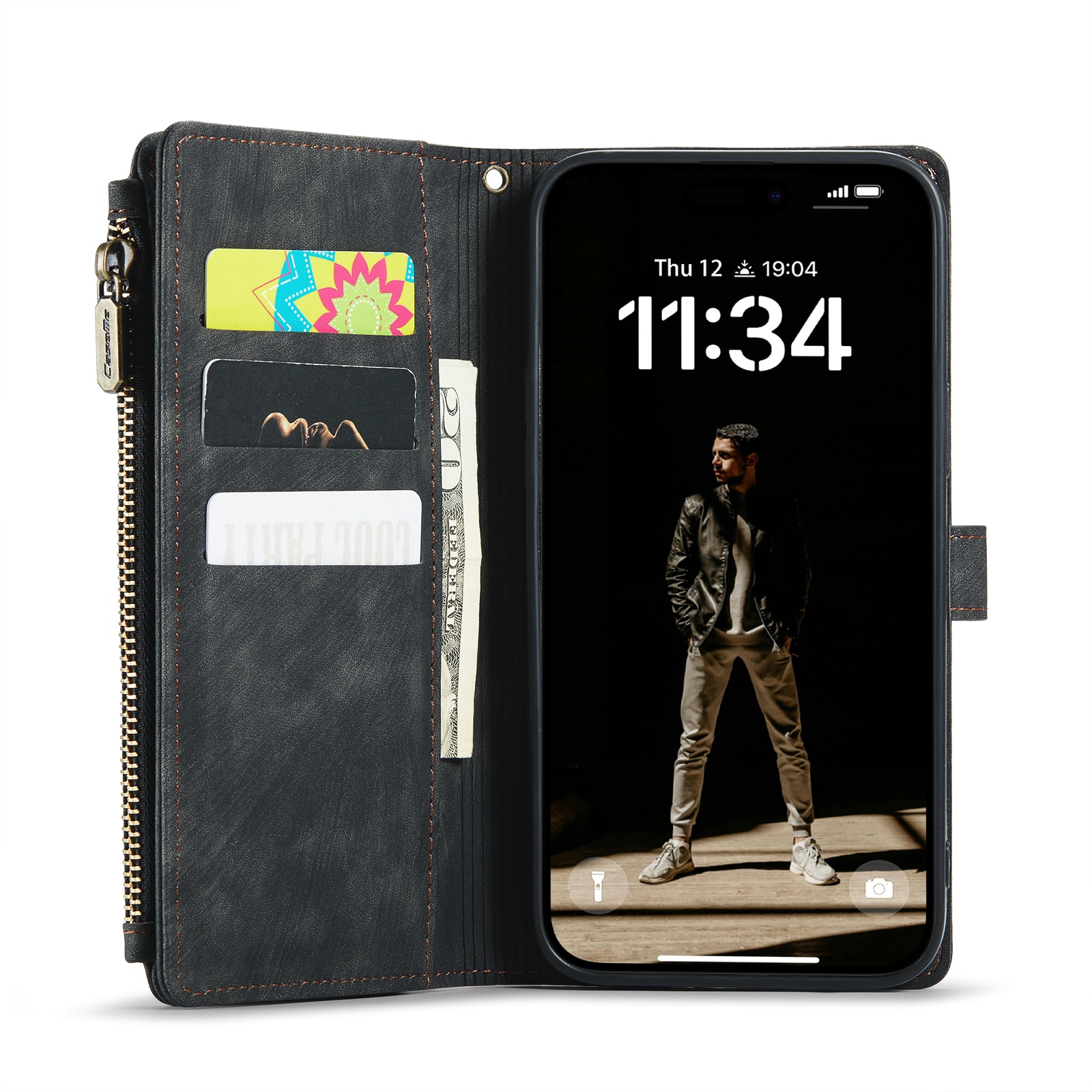 Bookcover hoesje Rits iPhone 16 Zwart