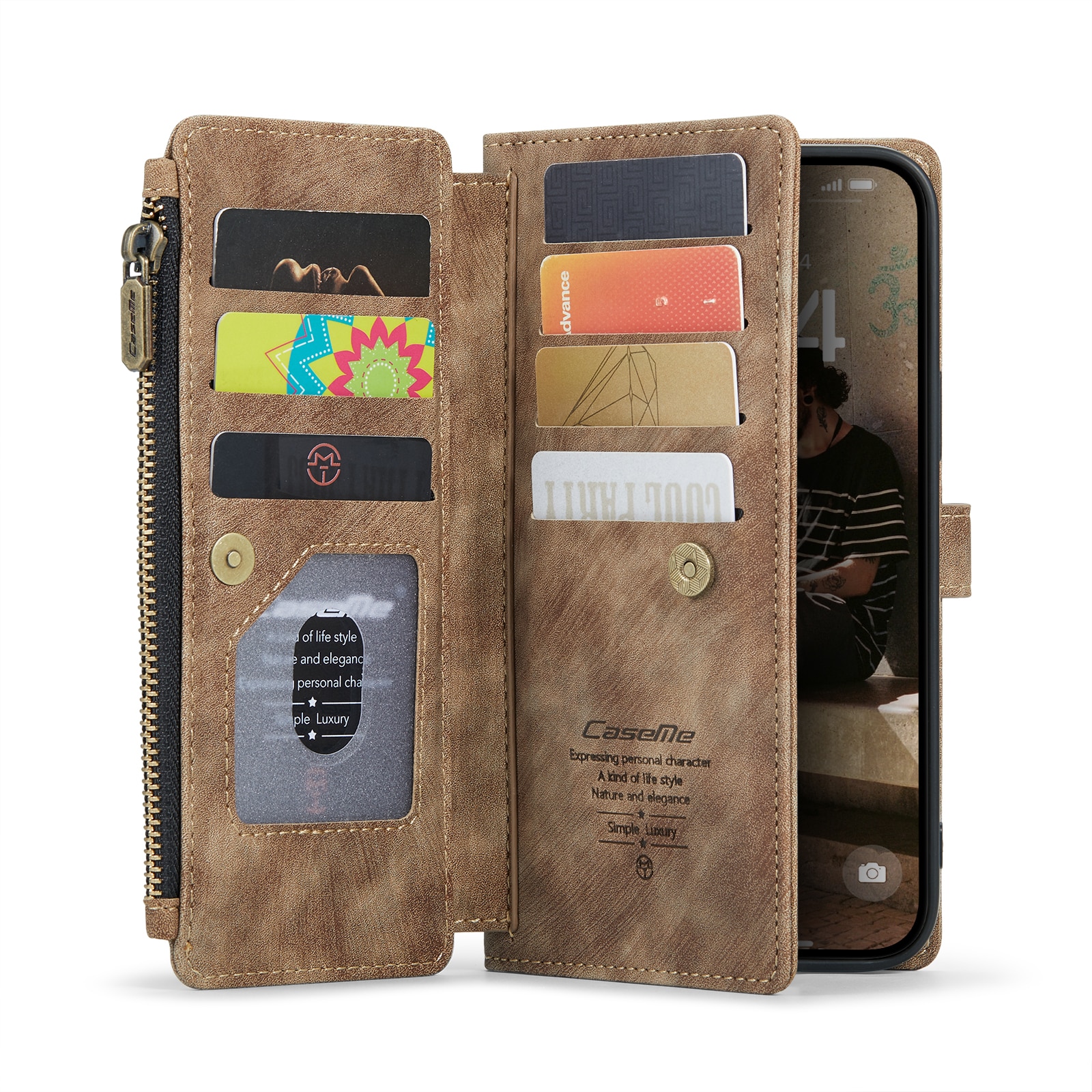 Bookcover hoesje Rits iPhone 16 Plus Bruin