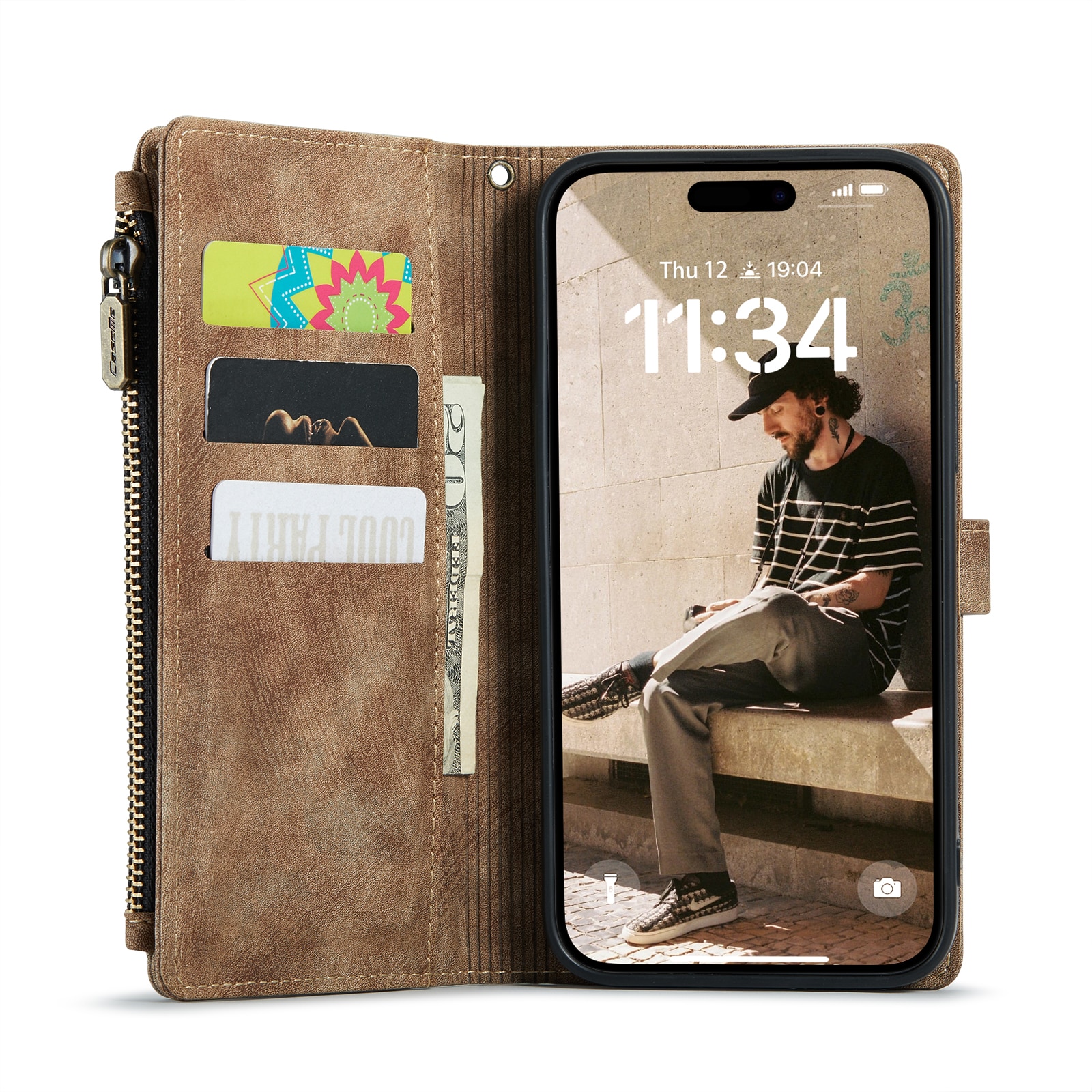 Bookcover hoesje Rits iPhone 16 Bruin