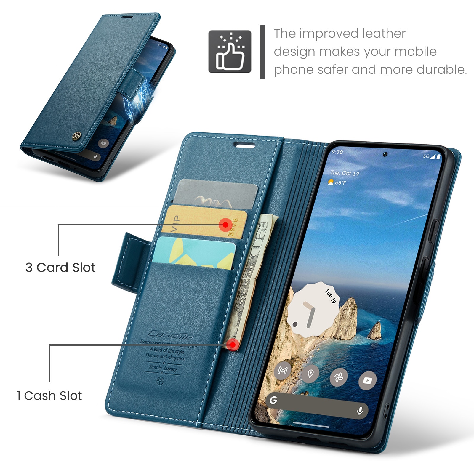 RFID blocking Slim Bookcover Hoesje Google Pixel 9 Pro Blauw