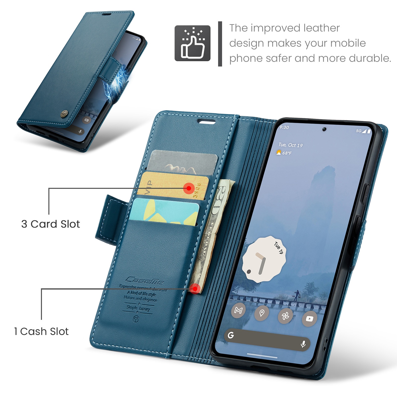 RFID blocking Slim Bookcover Hoesje Google Pixel 9 Pro XL Blauw