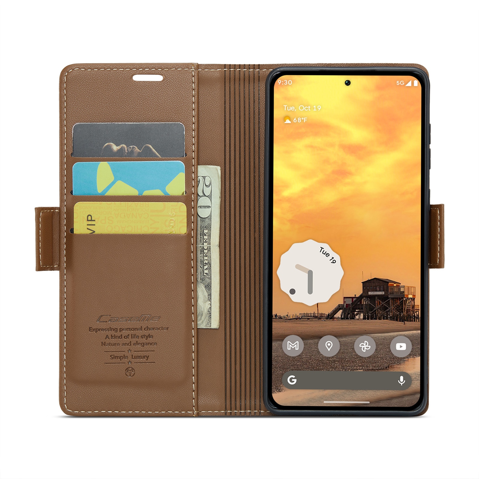 RFID blocking Slim Bookcover Hoesje Google Pixel 9 Bruin