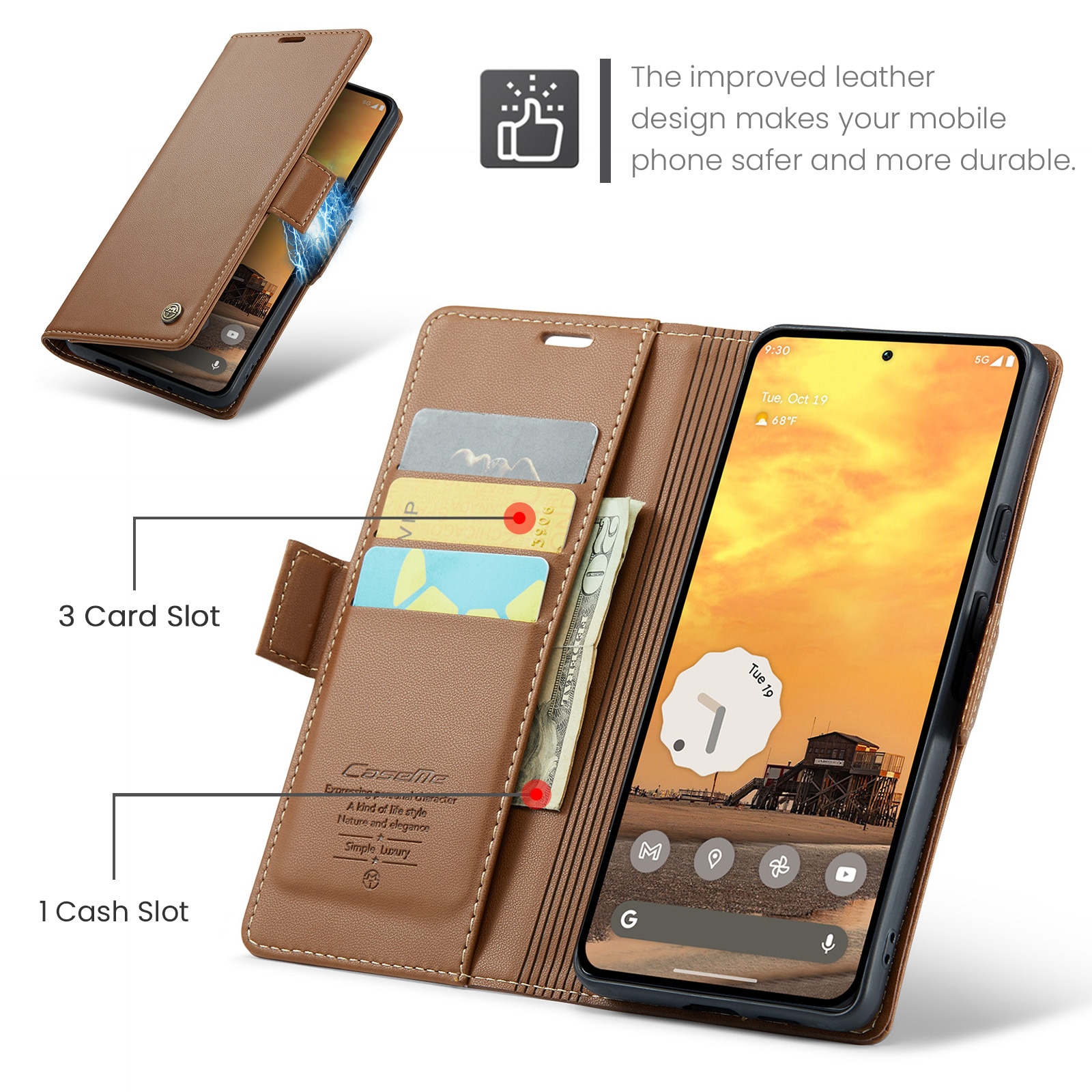 RFID blocking Slim Bookcover Hoesje Google Pixel 9 Bruin