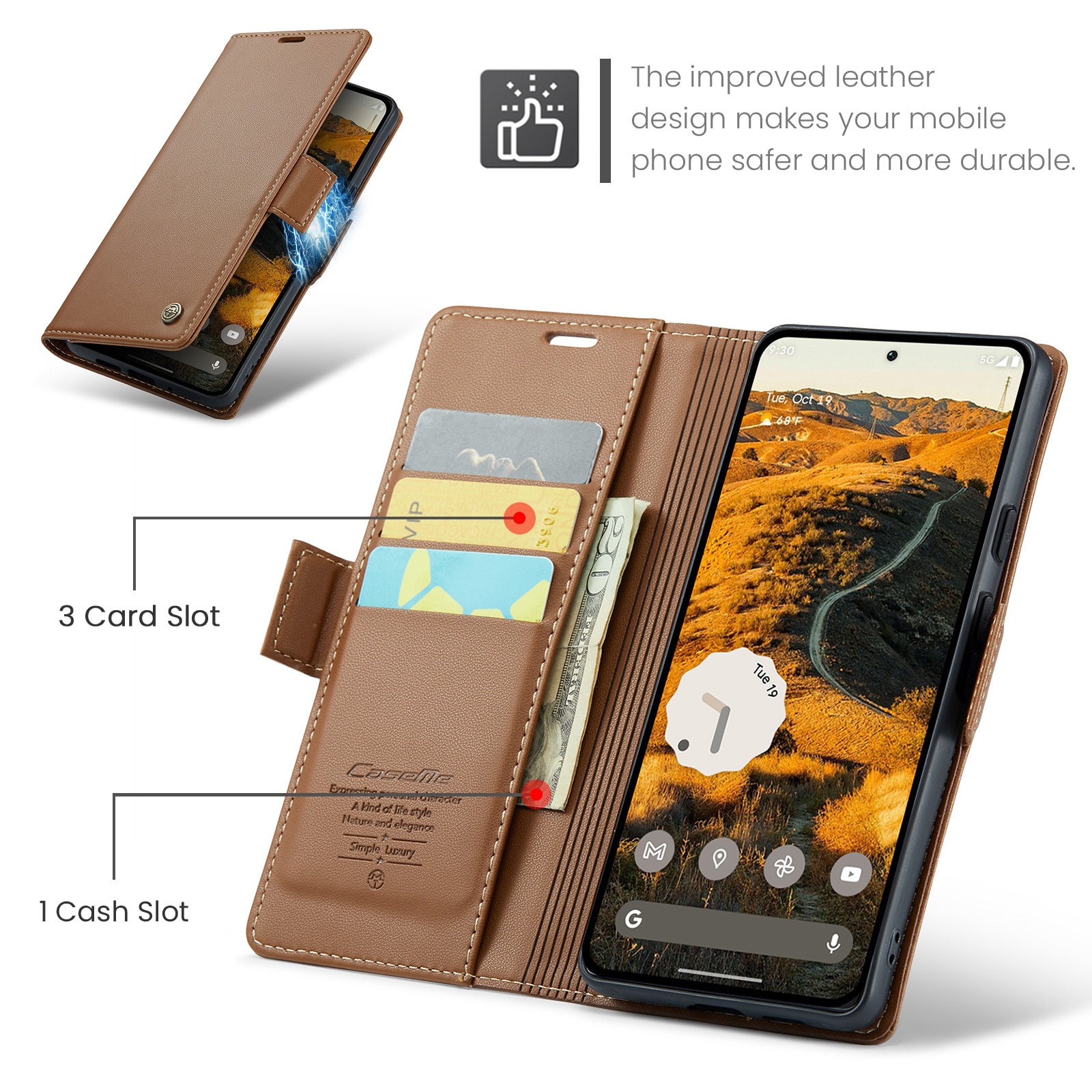 RFID blocking Slim Bookcover Hoesje Google Pixel 9 Pro XL Bruin