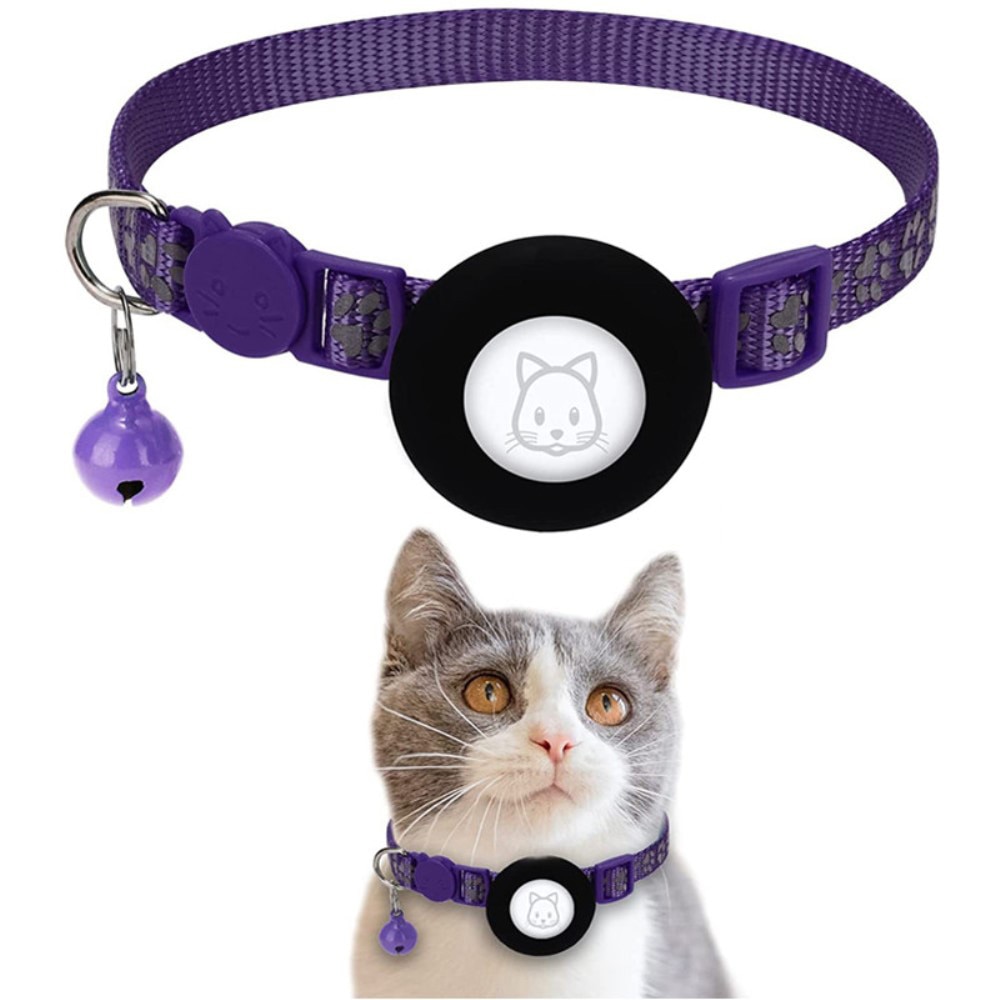 Apple AirTag Kattenhalsband reflecterande kattenpootjes paars