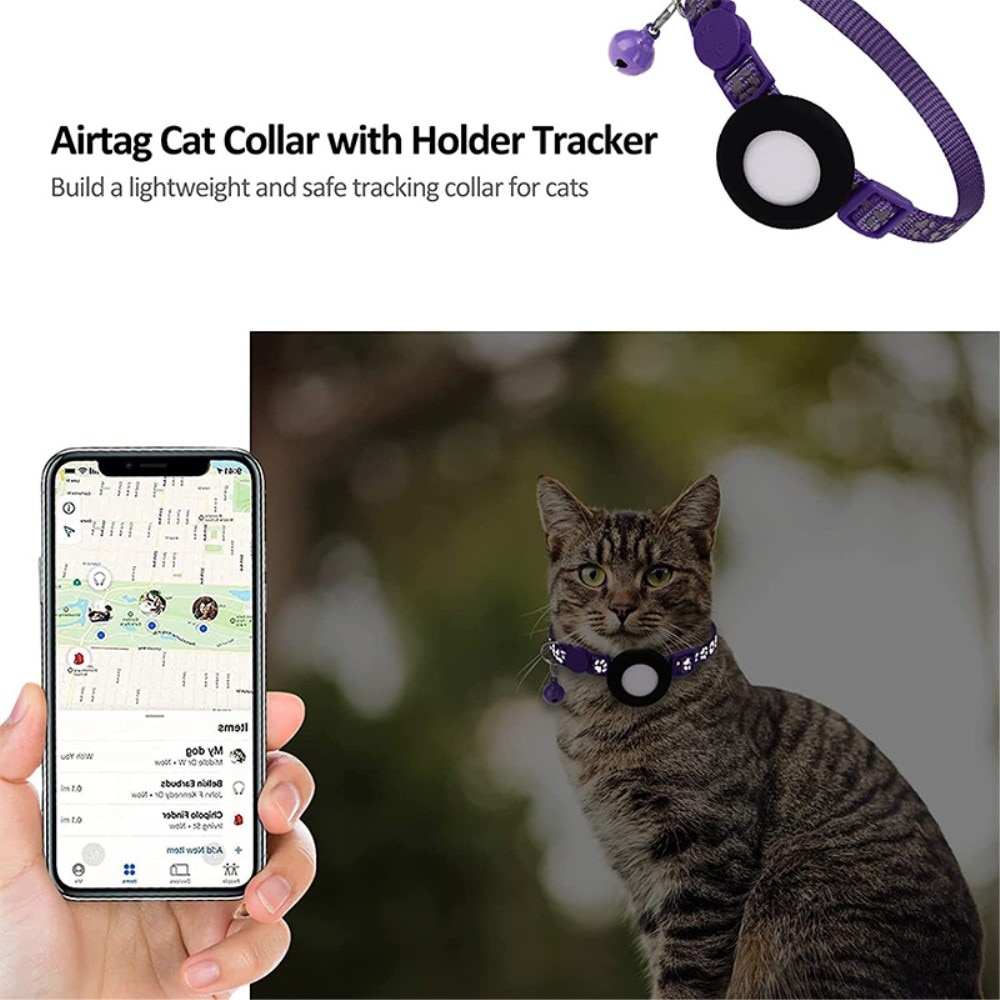 Apple AirTag Kattenhalsband reflecterande kattenpootjes paars