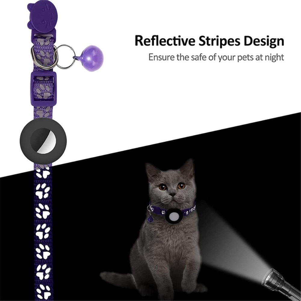 Apple AirTag Kattenhalsband reflecterande kattenpootjes paars