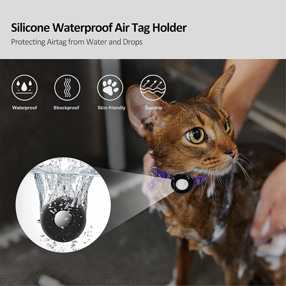 Apple AirTag Kattenhalsband reflecterande kattenpootjes paars