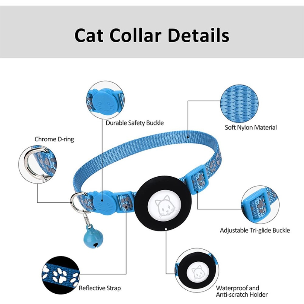 Apple AirTag Kattenhalsband reflecterande kattenpootjes lichtblauw