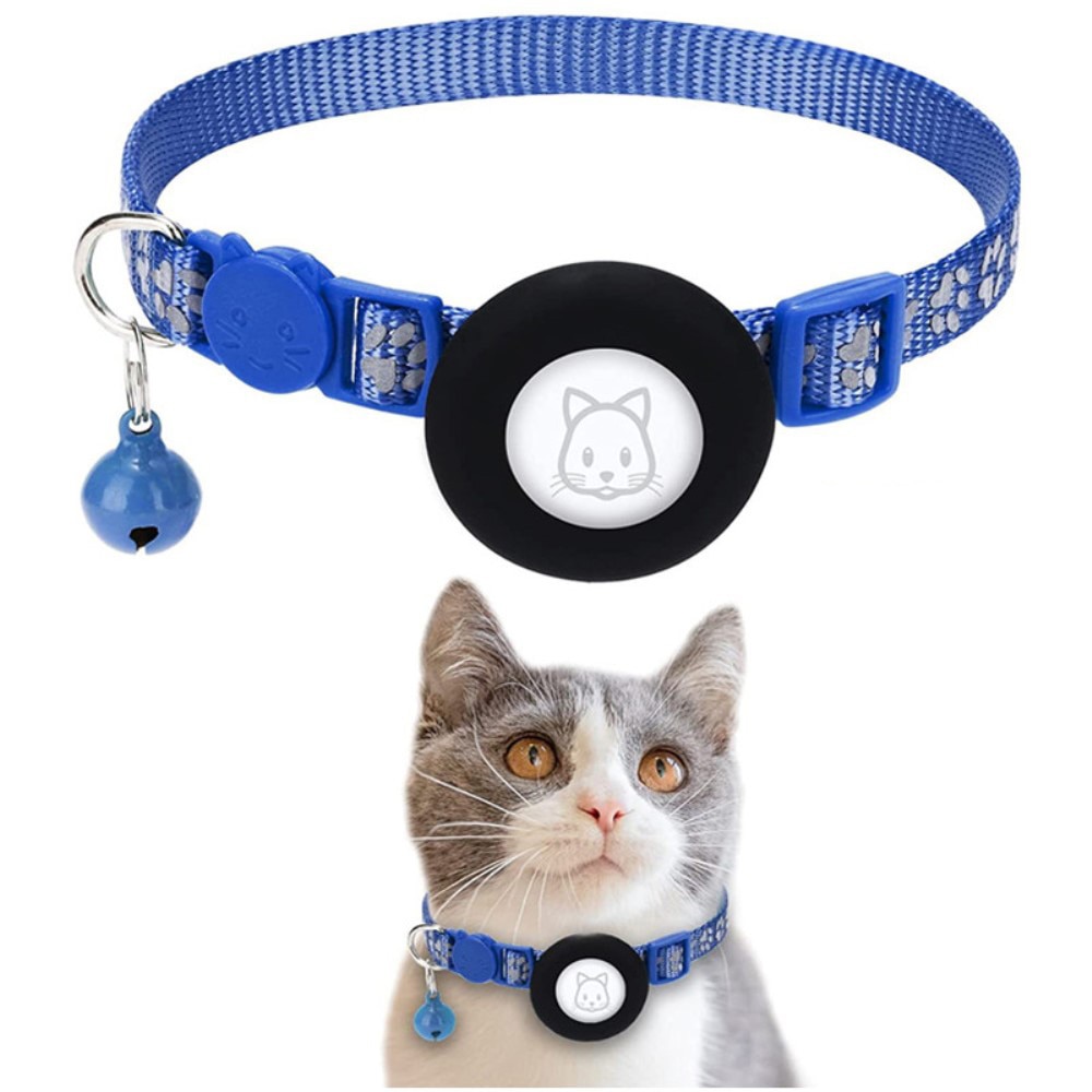 Apple AirTag Kattenhalsband reflecterande kattenpootjes blauw