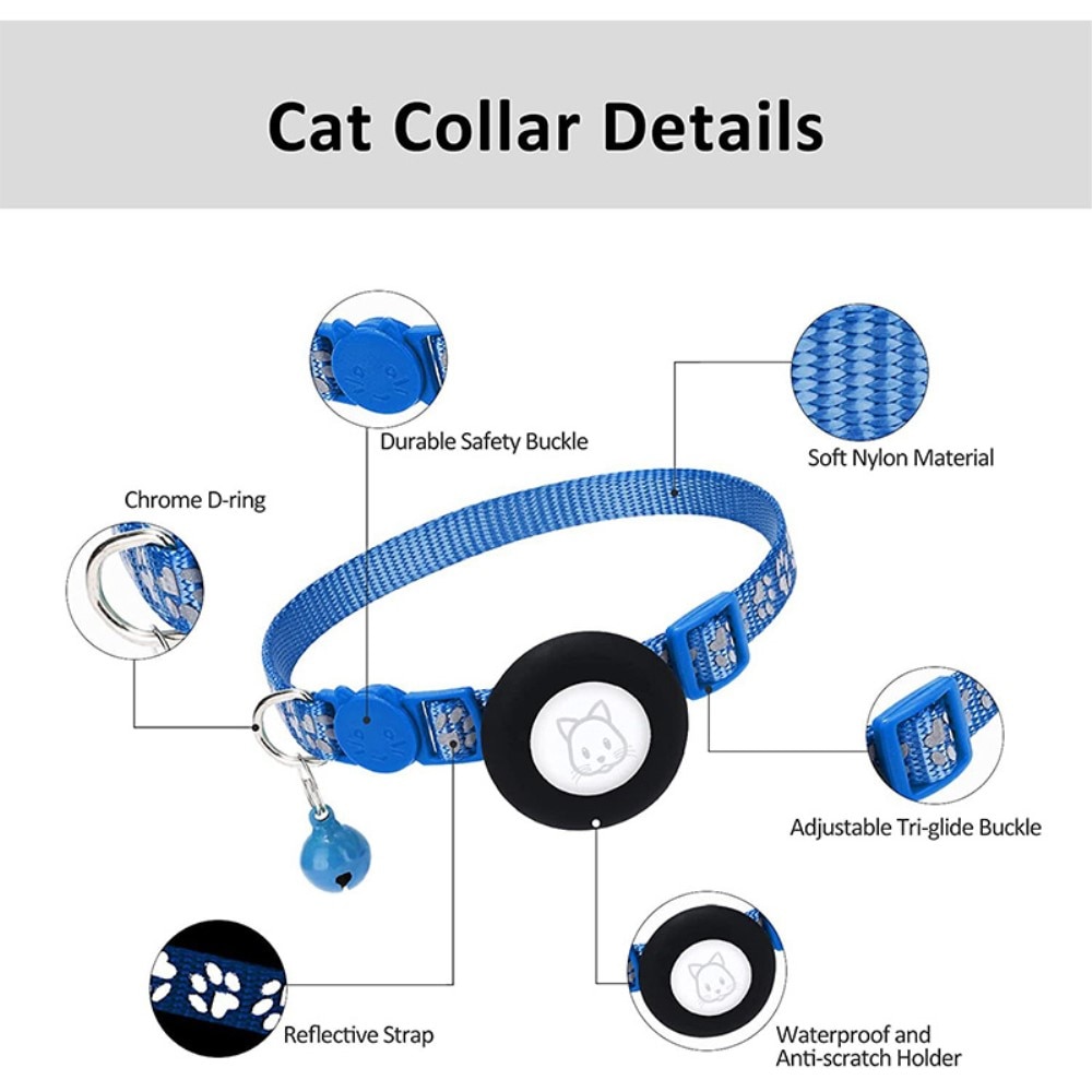 Apple AirTag Kattenhalsband reflecterande kattenpootjes blauw